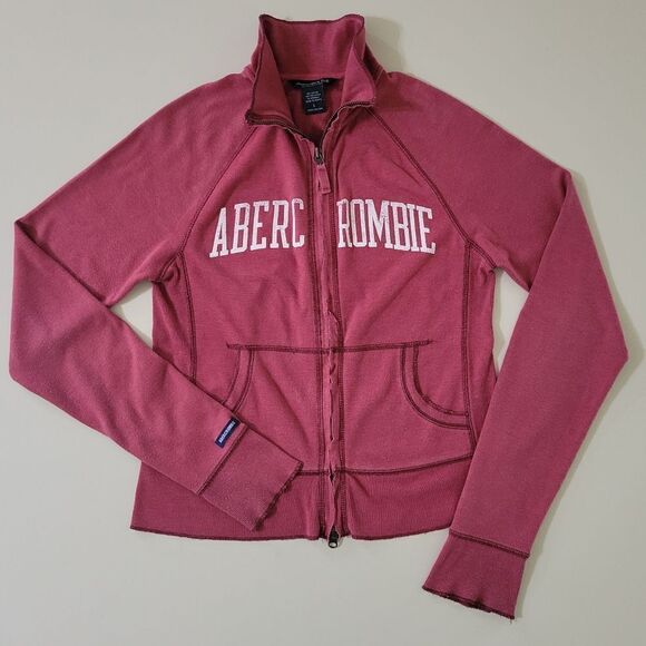 Abercrombie & Fitch Jackets & Blazers - Abercrombie and Fitch Women's Maroon Full-zip Long Sleeve Jacket